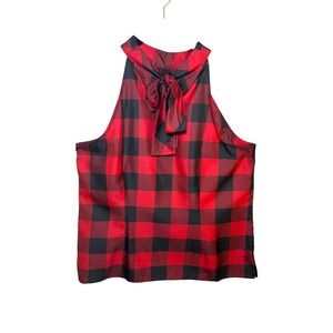 Talbots Womens Blouse 16 Red Buffalo Plaid Halter Tie Neck Holiday Classic NWT